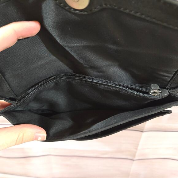 Lucky Brand Black Leather Studded Flap Sher Crossbody Bag Boho Small Purse - Picture 7 of 16